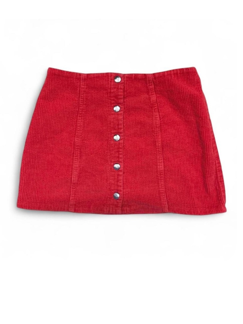 Forever 21 Red Corduroy Mini Skirt with Front Silver Buttons